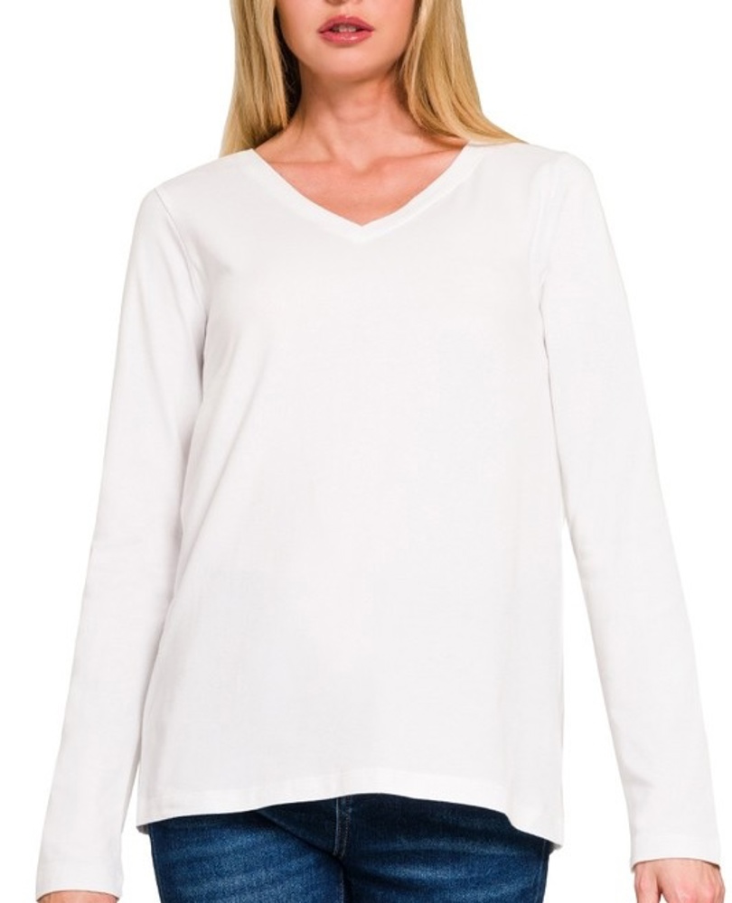 COTTON v-neck Long Sleeve Top | S-XL 