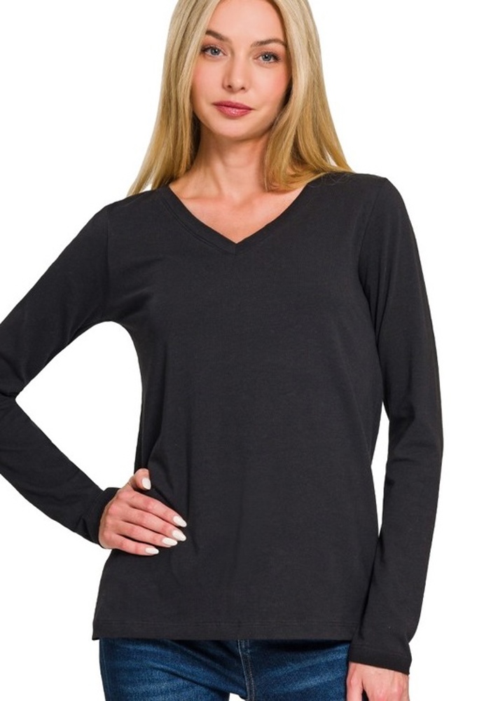 COTTON v-neck Long Sleeve Top | S-XL 