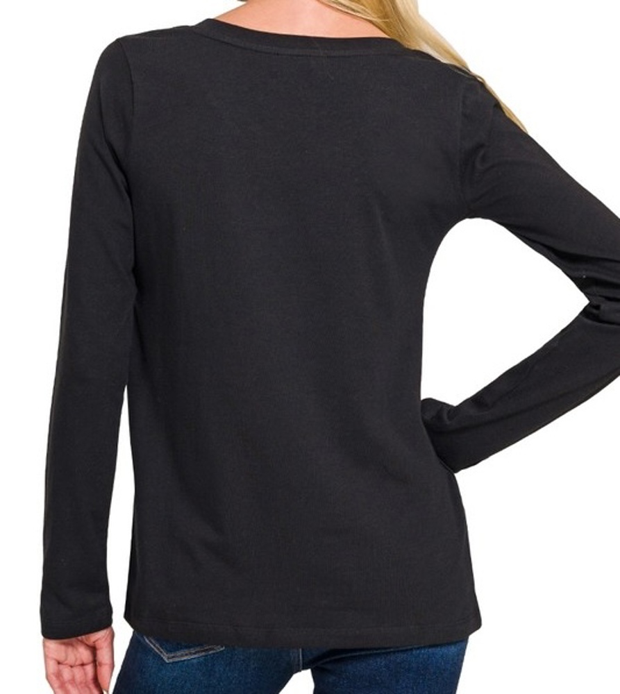 COTTON v-neck Long Sleeve Top | S-XL 