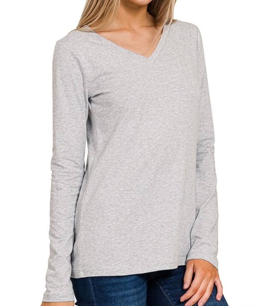 COTTON v-neck Long Sleeve Top | S-XL 