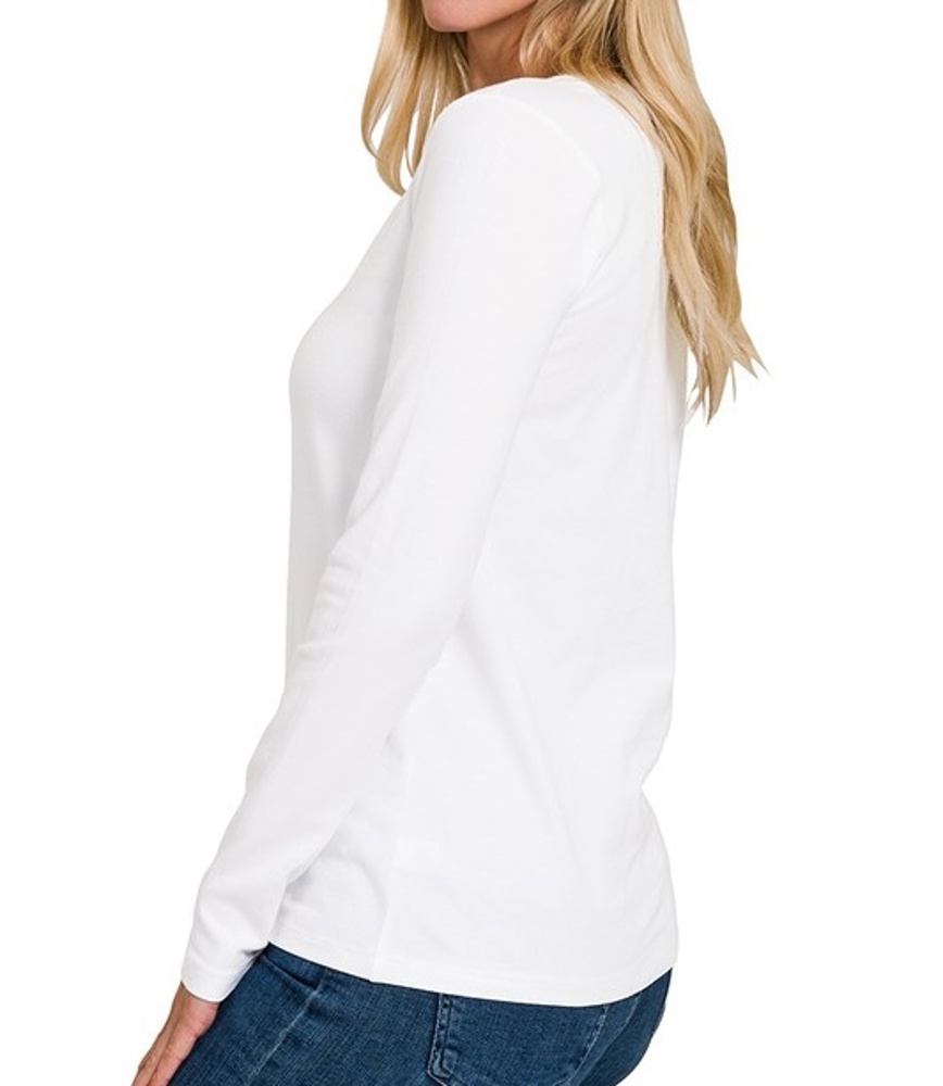 COTTON v-neck Long Sleeve Top | S-XL 