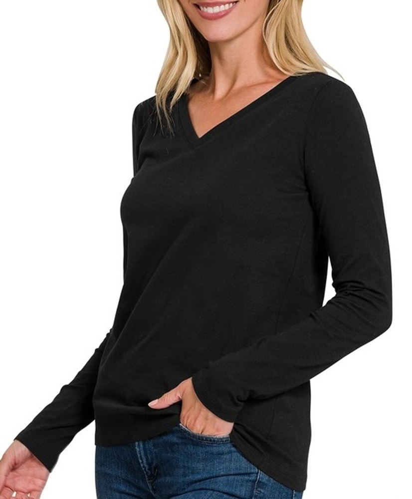 COTTON v-neck Long Sleeve Top | S-XL 