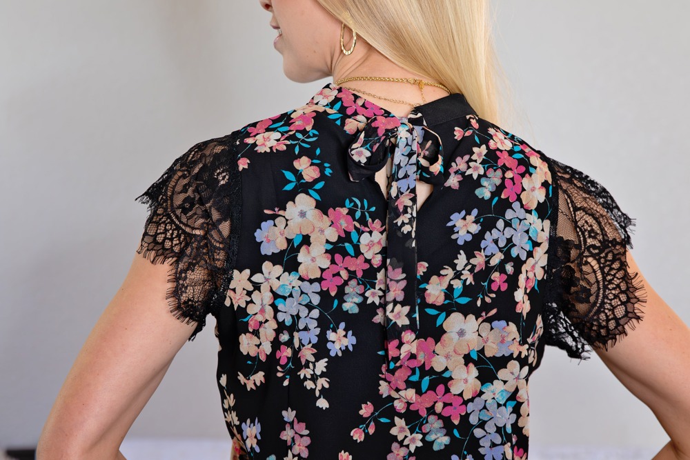 Floral Print Lace Sleeve Blouse