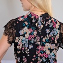  Floral Print Lace Sleeve Blouse