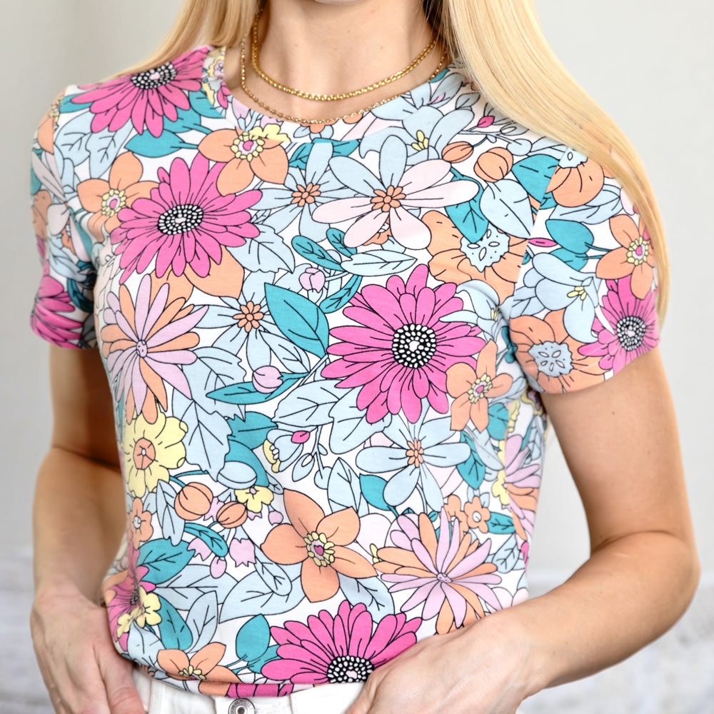 Multicolor Floral Short Sleeve Top