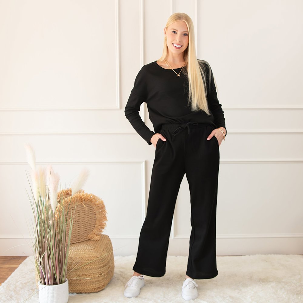 Textured Long Sleeve Tops and Pants Lounge Set | S-XXL