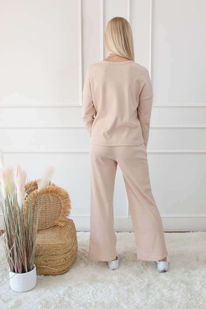 Textured Long Sleeve Tops and Pants Lounge Set | S-XXL