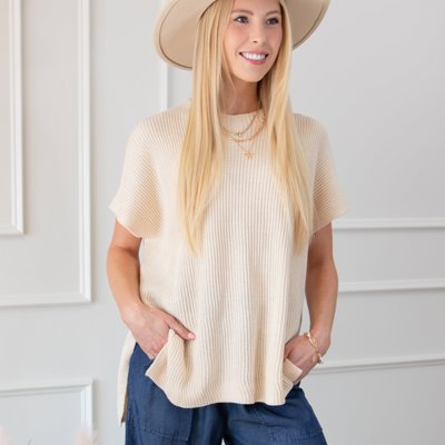 Short Sleeve Side Slit Oversized Sweater