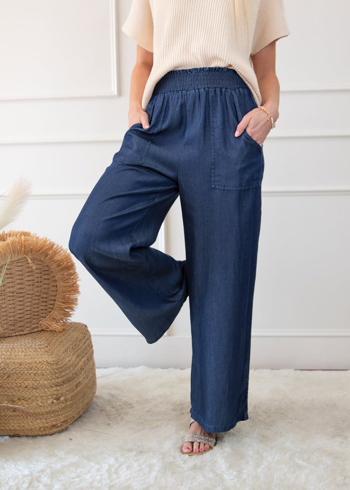 Side Pockets High Waist Wide Leg Lightweight Jeans | S-XXL