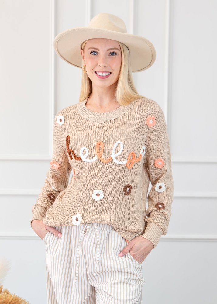 Hello Floral Embroidered Knit Loose Sweater