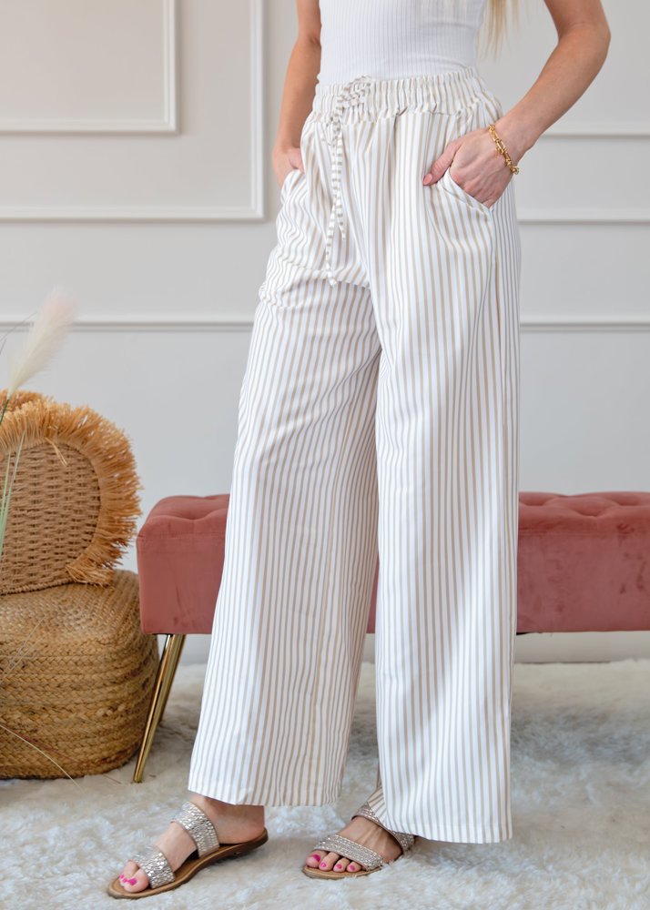 Stripe Wide Leg Adjustable Drawstring Waist Pants | S-3X