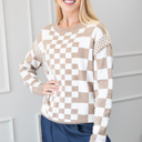  Checkered Drop Shoulder Round Neck Sweater