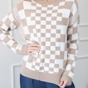  Checkered Drop Shoulder Round Neck Sweater