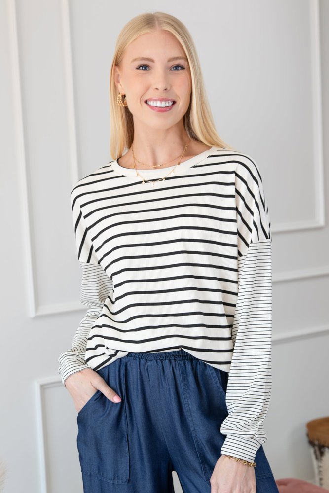 Striped Patchwork Loose Long Sleeve Tee | S-XXL | Free Shipping