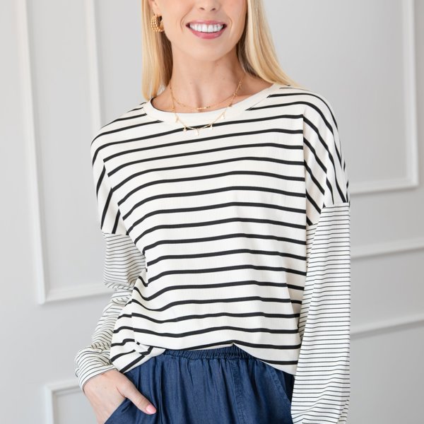 Striped Patchwork Loose Long Sleeve Tee | S-XXL | Free Shipping