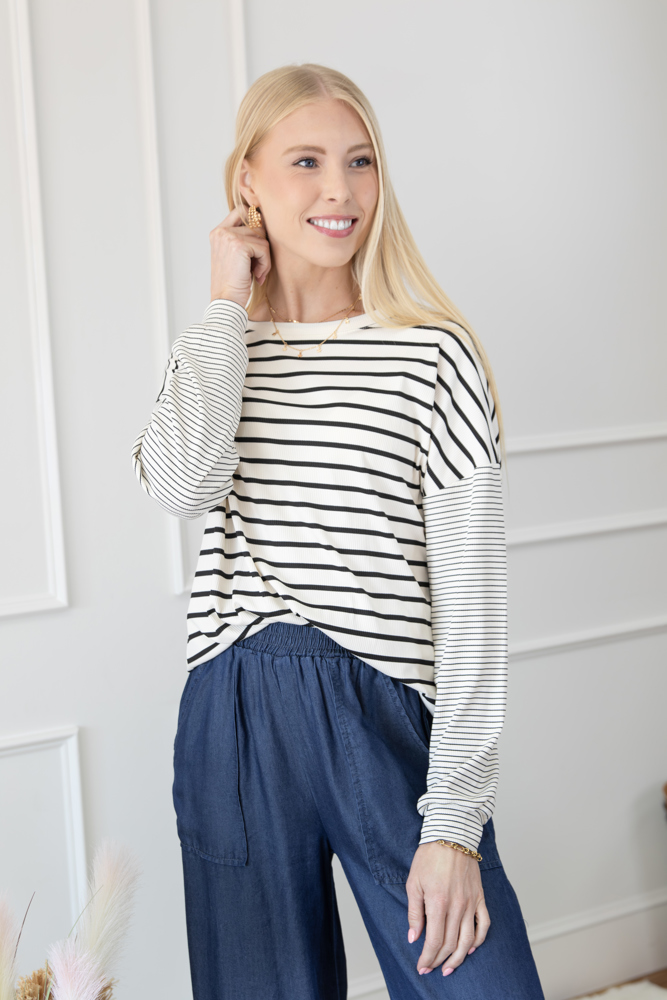 Striped Patchwork Loose Long Sleeve Tee | S-XXL | Free Shipping