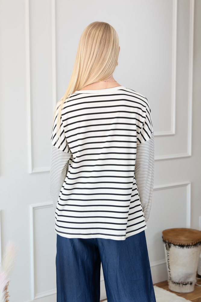 Striped Patchwork Loose Long Sleeve Tee | S-XXL | Free Shipping