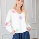  Crochet Flower V Neck Sweater