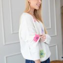  Crochet Flower V Neck Sweater