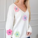  Crochet Flower V Neck Sweater