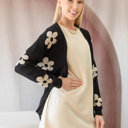  Floral Print Knitted Open Front Loose Cardigan