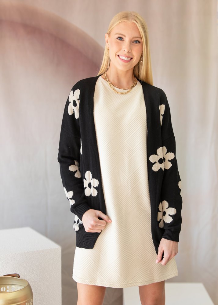 Floral Print Knitted Open Front Loose Cardigan