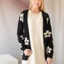  Floral Print Knitted Open Front Loose Cardigan