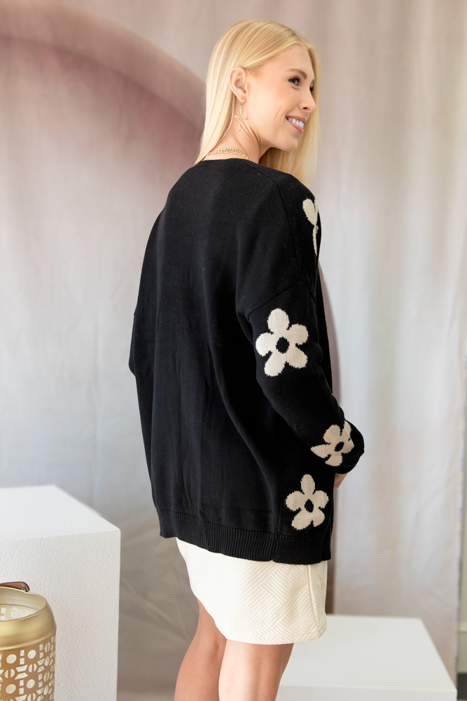 Floral Print Knitted Open Front Loose Cardigan