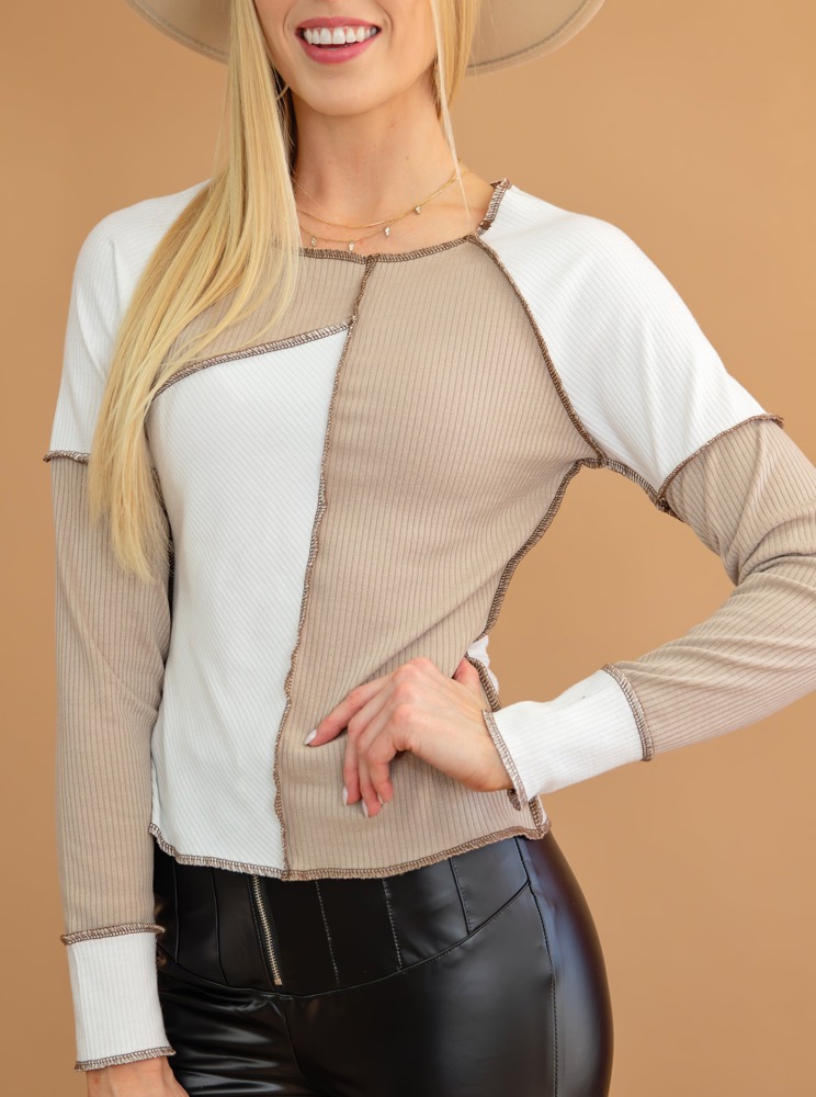 Seaming Trim Rib Knit Top | Free Shipping