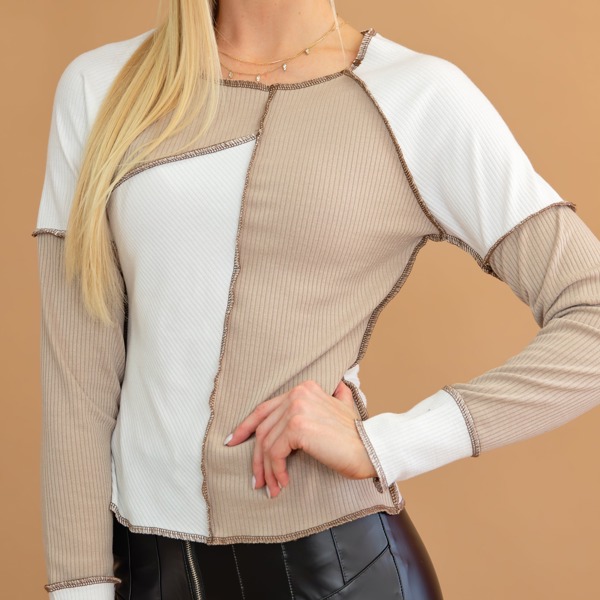 Seaming Trim Rib Knit Top | Free Shipping