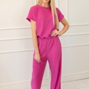  Ribbed Short Sleeve Wide Leg Jumpsuit Loungewear | S-XXL