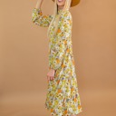  Boho Floral Collared Long Sleeve Ruffled Dress | Free Shipping