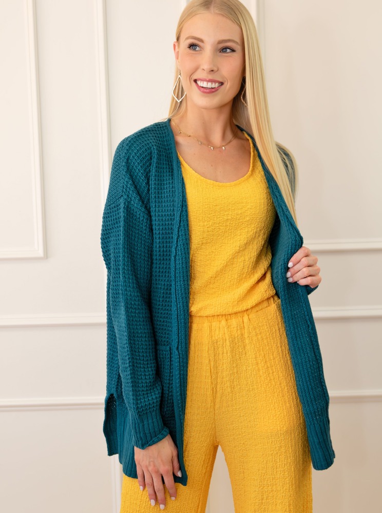 Waffle Pocket Cardigan Sweater