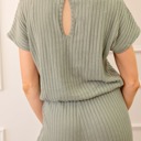  Ribbed Short Sleeve Wide Leg Jumpsuit