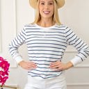  Striped Ribbed Trim Long Sleeve Top