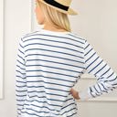  Striped Ribbed Trim Long Sleeve Top