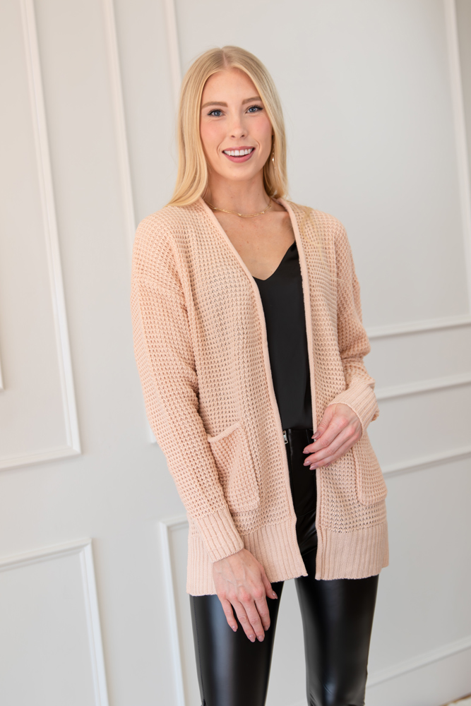 Waffle Pocket Cardigan Sweater