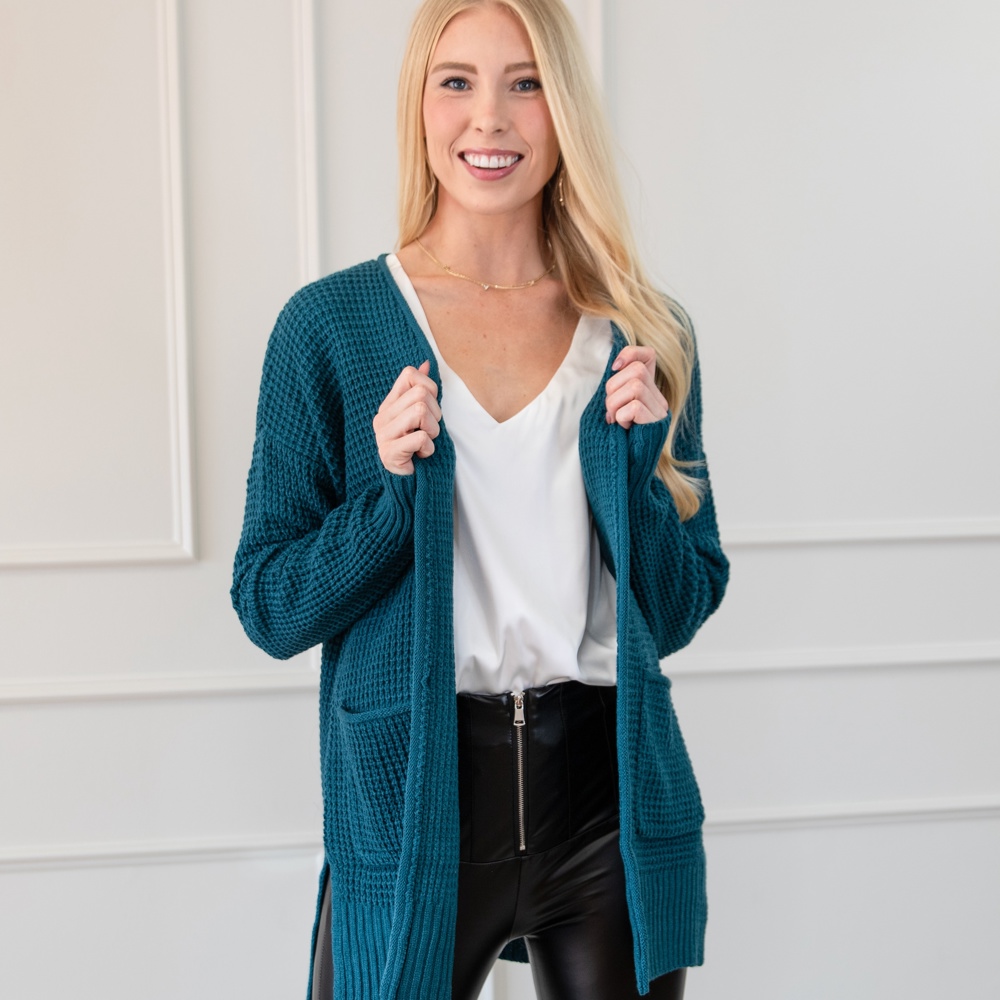 Waffle Pocket Cardigan Sweater