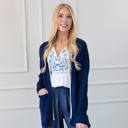 Small Light Navy Waffle Pocket Cardigan Sweater