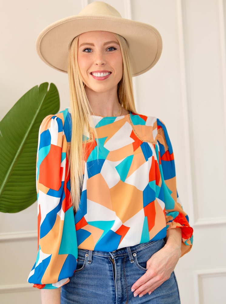 Abstract Ruffled Sleeve Blouse | Free Shipping