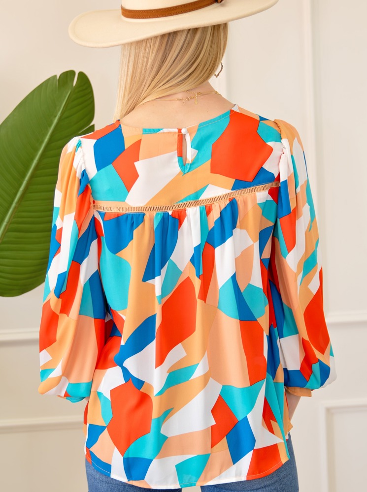 Abstract Ruffled Sleeve Blouse | Free Shipping