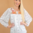  Embroidered Balloon Sleeve Blouse | Free Shipping