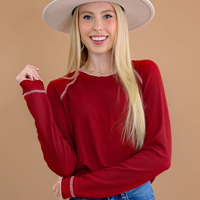 Textured Round Neck Long Sleeve Top | Free Shipping