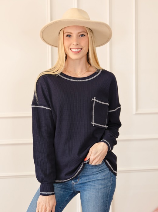 Contrast Stitching Trim Pullover | Free Shipping
