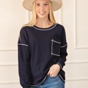  Contrast Stitching Trim Pullover | Free Shipping