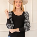  Flower Puff Sleeve Ribbed Knit Top | Free Shipping