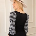  Flower Puff Sleeve Ribbed Knit Top | Free Shipping