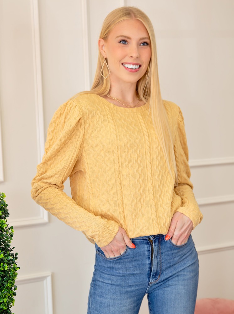 Puffy Sleeve Textured Knit Sweater