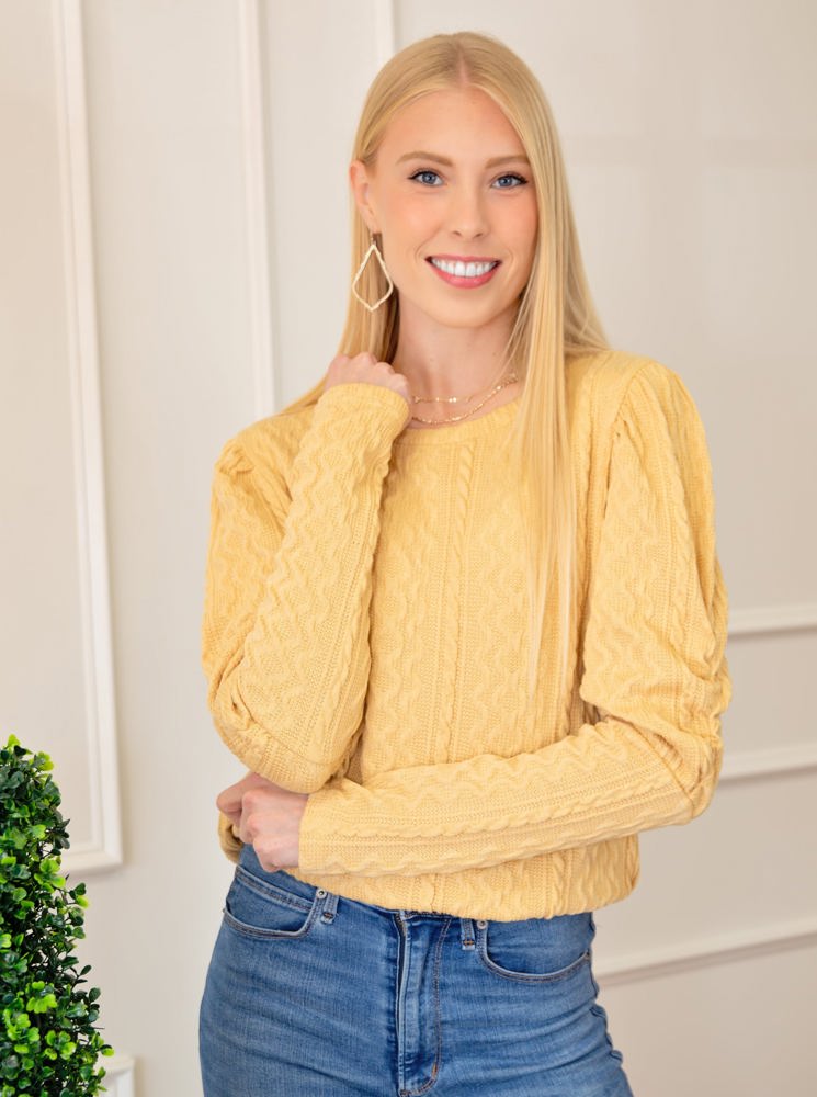 Puffy Sleeve Textured Knit Sweater