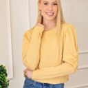  Puffy Sleeve Textured Knit Sweater